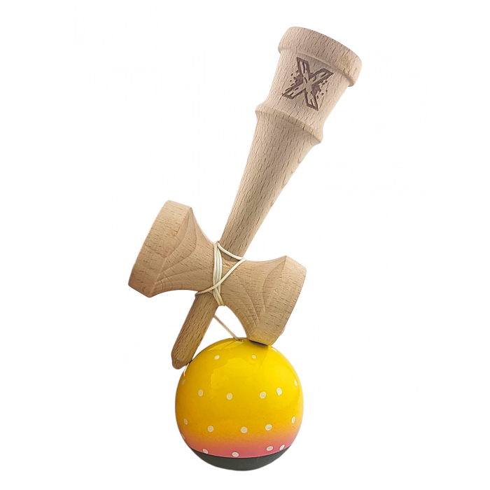 Kendama X Originala, Profesionala, , din Lemn, Super Sticky, 18 cm, Galben/Roz/Negru [5]