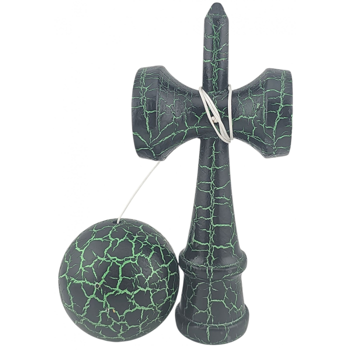 Kendama X Originala, Profesionala, , Kendama Cracked, din Lemn – 18 cm, Crack Negru/Verde [2]