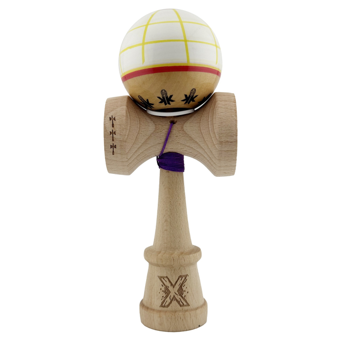 Kendama X Originala, Profesionala, , Legendary Glob, Cupe Mari KING SIZE V3, Super Sticky, Gaura in Baza, Rulment Metalic, din lemn 18 cm, Ata 55 cm, Alb/Galben/Rosu [2]