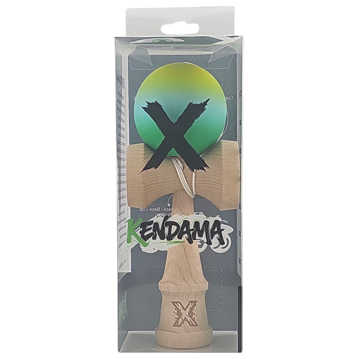 Kendama X Originala, Profesionala, , Rubber Grip, din Lemn, 18 cm, Galben/Albastru/Verde [4]