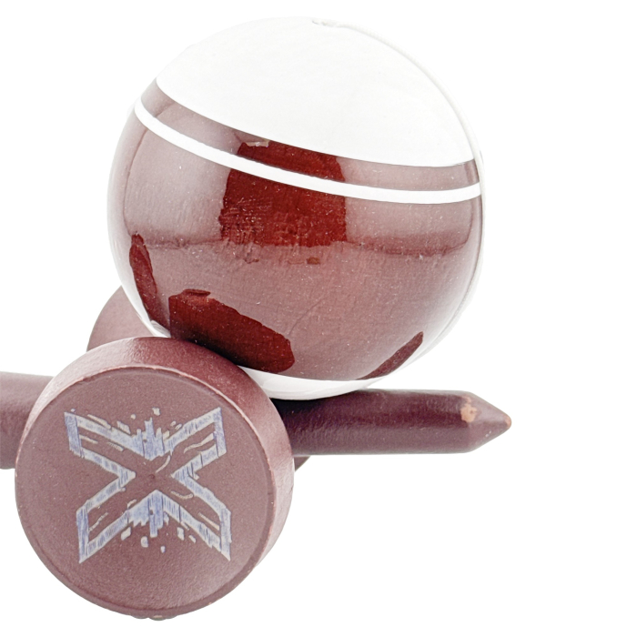 Kendama X Originala, Profesionala, , Super Sticky Legendary, Rulment Metalic cu Ata 55 cm, Alb/Maro [7]