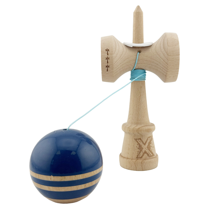 Kendama X Originala RAINBOW, Profesionala, , Cupe Mari KING SIZE V3, Super Sticky, Gaura in Baza, Rulment Metalic, din lemn 18 cm, Ata 55 cm, Albastru/Maro [4]