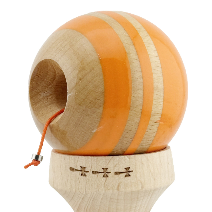 Kendama X Originala RAINBOW, Profesionala, , Cupe Mari KING SIZE V3, Super Sticky, Gaura in Baza, Rulment Metalic, din lemn 18 cm, Ata 55 cm, Portocaliu/Maro [6]