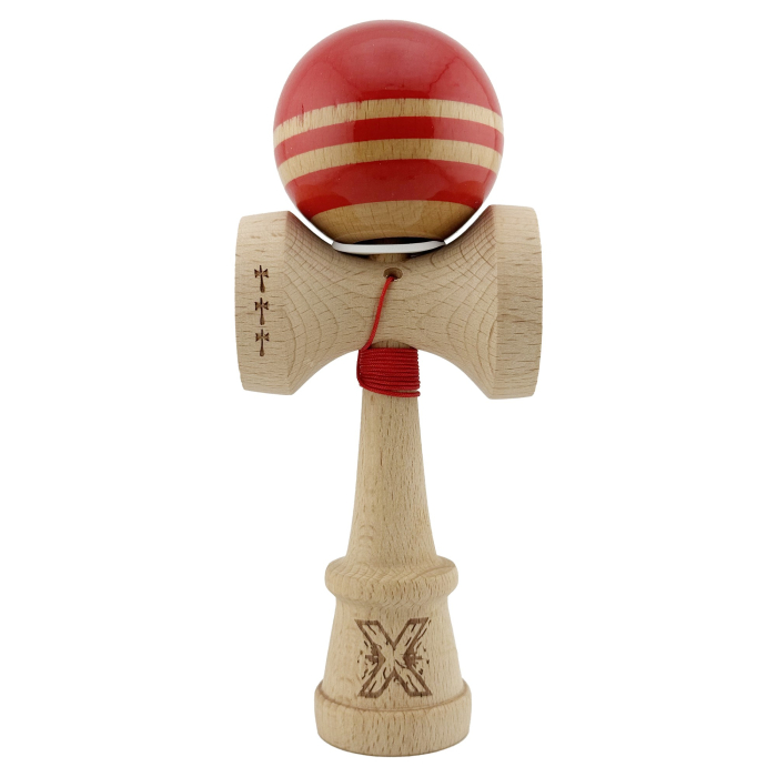 Kendama X Originala RAINBOW, Profesionala, , Cupe Mari KING SIZE V3, Super Sticky, Gaura in Baza, Rulment Metalic, din lemn 18 cm, Ata 55 cm, Rosu/Maro [2]