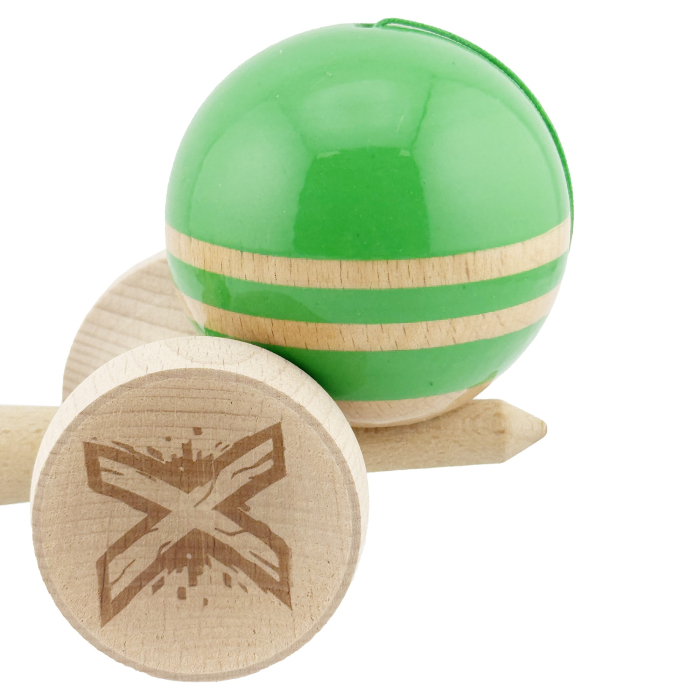 Kendama X Originala RAINBOW, Profesionala, , Cupe Mari KING SIZE V3, Super Sticky, Gaura in Baza, Rulment Metalic, din lemn 18 cm, Ata 55 cm, Verde/Maro [8]