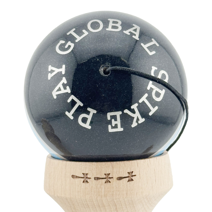 Kendama X Originala ROYAL SPIKE, Profesionala, , Cupe Mari KING SIZE V3, Super Sticky, Gaura in Baza, Rulment Metalic, din lemn 18 cm, Ata 55 cm, Inel Albastru deschis [9]