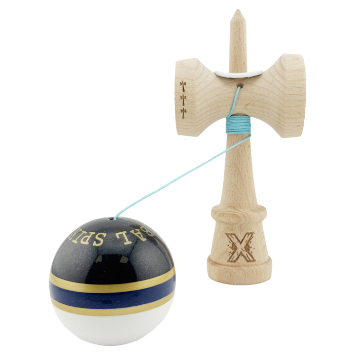 Kendama X Originala ROYAL SPIKE, Profesionala, , Cupe Mari KING SIZE V3, Super Sticky, Gaura in Baza, Rulment Metalic, din lemn 18 cm, Ata 55 cm, Inel Albastru inchis [4]