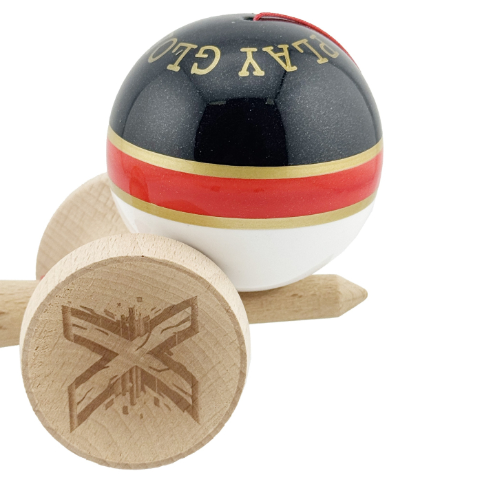 Kendama X Originala ROYAL SPIKE, Profesionala, , Cupe Mari KING SIZE V3, Super Sticky, Gaura in Baza, Rulment Metalic, din lemn 18 cm, Ata 55 cm, Inel Rosu [8]