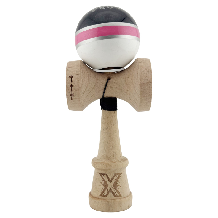 Kendama X Originala ROYAL SPIKE, Profesionala, , Cupe Mari KING SIZE V3, Super Sticky, Gaura in Baza, Rulment Metalic, din lemn 18 cm, Ata 55 cm, Inel Roz [2]