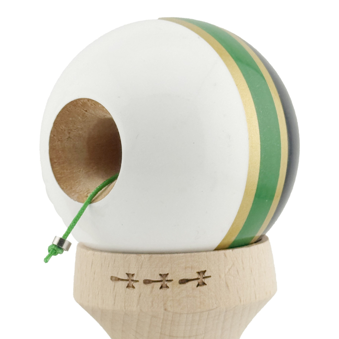 Kendama X Originala ROYAL SPIKE, Profesionala, , Cupe Mari KING SIZE V3, Super Sticky, Gaura in Baza, Rulment Metalic, din lemn 18 cm, Ata 55 cm, Inel Verde [6]