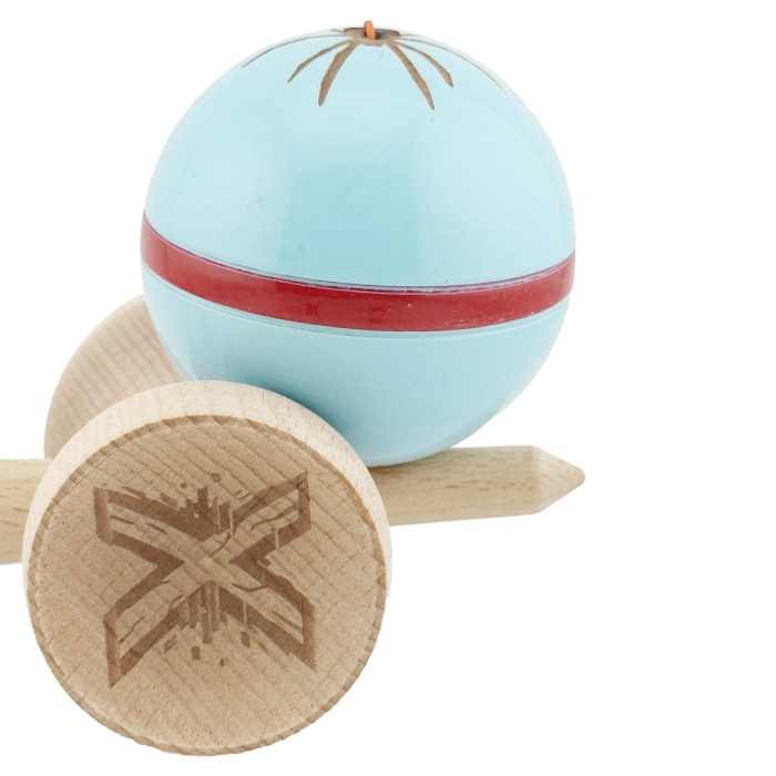 Kendama X Originala Silken, Profesionala, , Cupe Mari KING SIZE V3, Super Sticky, Gaura in Baza, Rulment Metalic, din lemn 18 cm, Ata 55 cm, Albastru deschis [8]