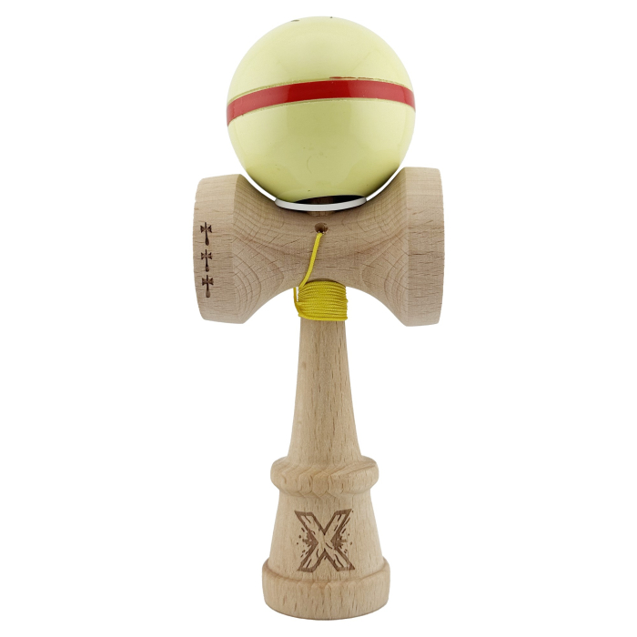 Kendama X Originala Silken, Profesionala, , Cupe Mari KING SIZE V3, Super Sticky, Gaura in Baza, Rulment Metalic, din lemn 18 cm, Ata 55 cm, Cream Galben [2]