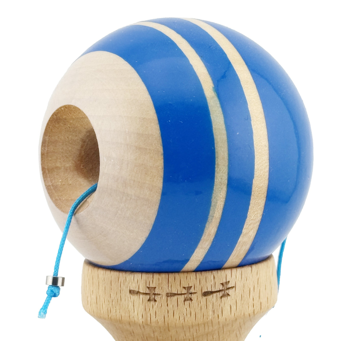 Kendama X Rainbow Originala, Profesionala, , Big Cups V2, Super Sticky cu Cupe Mari, Rulment Metalic, din lemn 18 cm, Ata 55 cm, Albastru/Maro [5]