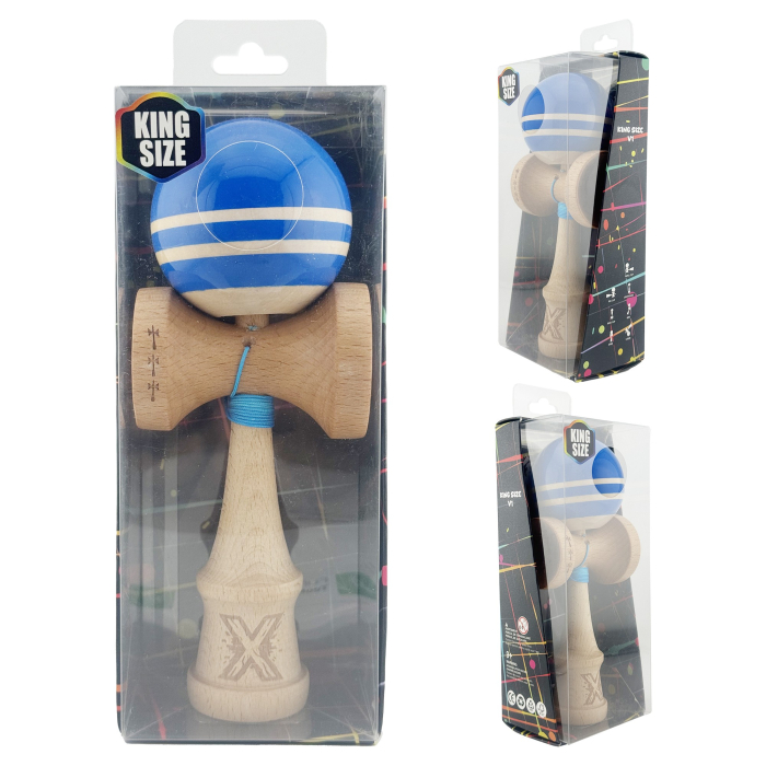 Kendama X Rainbow Originala, Profesionala, , Big Cups V2, Super Sticky cu Cupe Mari, Rulment Metalic, din lemn 18 cm, Ata 55 cm, Albastru/Maro [9]