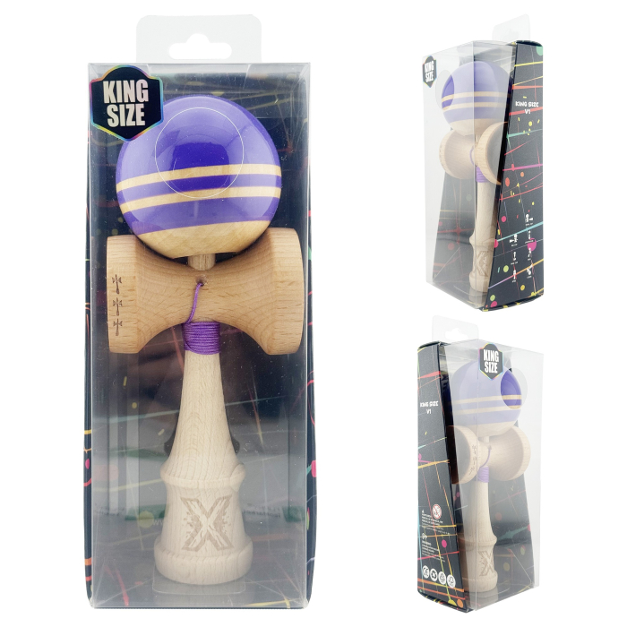 Kendama X Rainbow Originala, Profesionala, , Big Cups V2, Super Sticky cu Cupe Mari, Rulment Metalic, din lemn 18 cm, Ata 55 cm, Indigo/Maro [10]