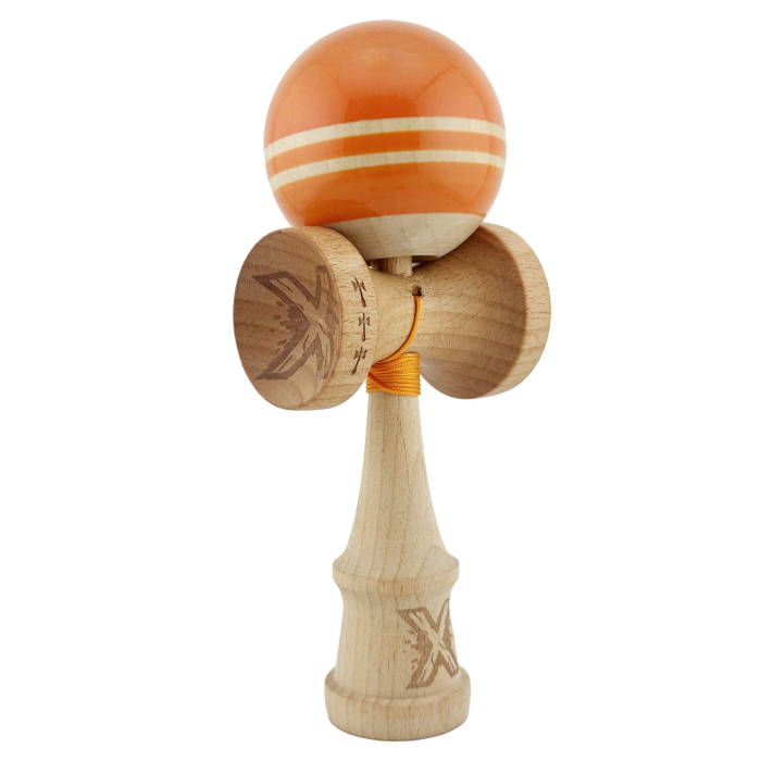 Kendama X Rainbow Originala, Profesionala, , Big Cups V2, Super Sticky cu Cupe Mari, Rulment Metalic, din lemn 18 cm, Ata 55 cm, Portocaliu/Maro [9]