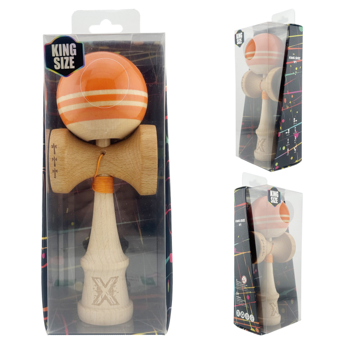 Kendama X Rainbow Originala, Profesionala, , Big Cups V2, Super Sticky cu Cupe Mari, Rulment Metalic, din lemn 18 cm, Ata 55 cm, Portocaliu/Maro [10]