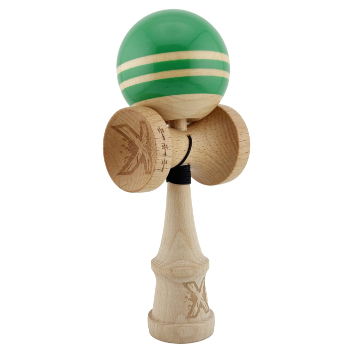 Kendama X Rainbow Originala, Profesionala, , Big Cups V2, Super Sticky cu Cupe Mari, Rulment Metalic, din lemn 18 cm, Ata 55 cm, Verde/Maro [10]