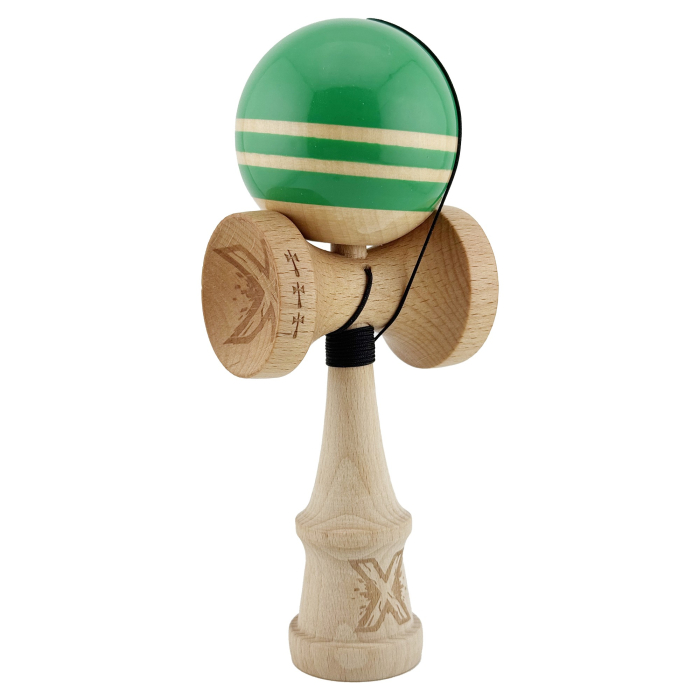 Kendama X Rainbow Originala, Profesionala, , Big Cups V2, Super Sticky cu Cupe Mari, Rulment Metalic, din lemn 18 cm, Ata 55 cm, Verde/Maro [2]