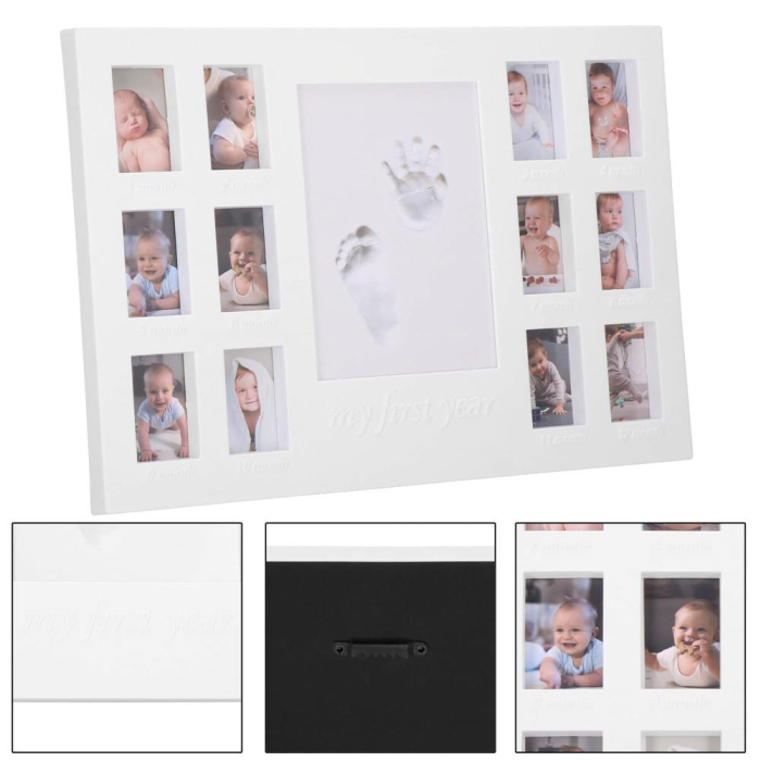 Kit amprenta mulaj manuta sau piciorus bebe si rama foto, 24x37cm, alb [16]