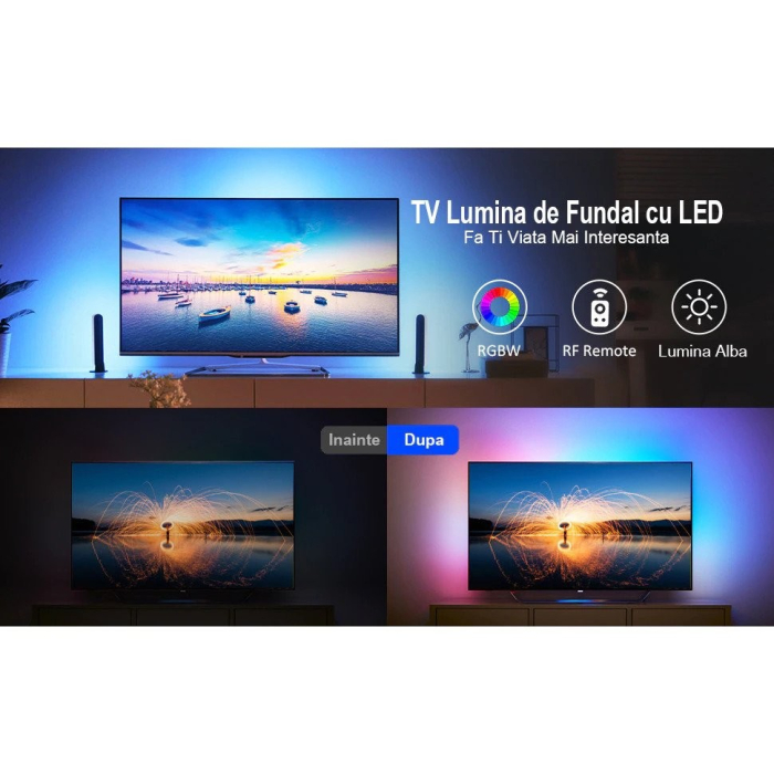 Kit Banda Led RGB SMD 5050 cu Transformator inclus - Lungime 5 M, 270 LED-uri, Telecomanda 44 taste, pentru TV, PC, Auto, IP65, Lumina Ambientala [15]