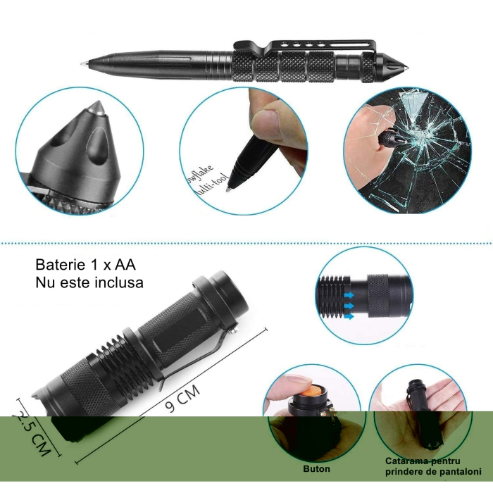 Kit supravietuire multifunctional , Instrumente profesionale, Agatatoare ghiozdan, pentru Camping, Drumetii, Aventuri in aer liber, negru [5]