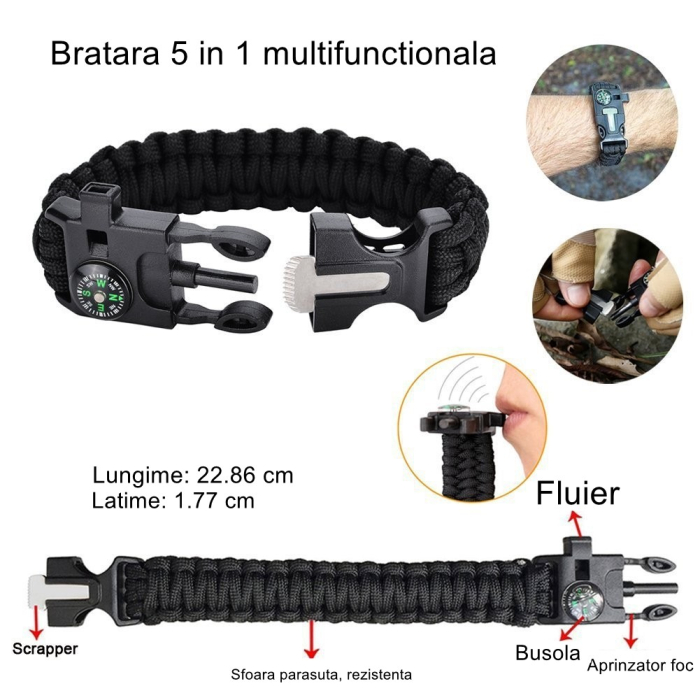 Kit supravietuire multifunctional , Instrumente profesionale, Agatatoare ghiozdan, pentru Camping, Drumetii, Aventuri in aer liber, negru [6]