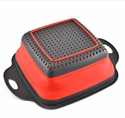 Castron cu Strecuratoare Pliabil din Silicon fara Maner, Diametru 24cm Patrat, Rosu [6]