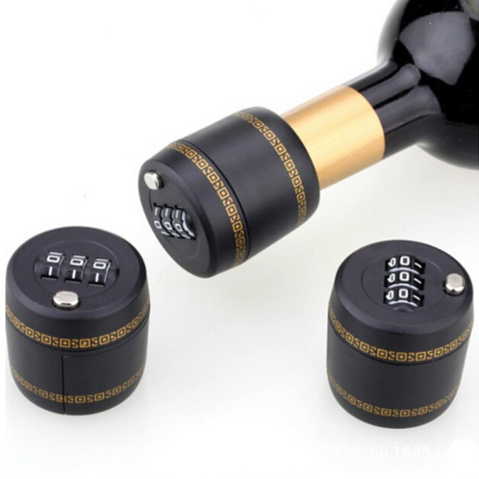 Lacat de Blocare pentru Sticle, , Lacat pentru Sticle cu Bauturi, din Plastic PP durabil, Cu Parola din 3 Cifre, 40 x 42 x 45 mm, Negru [6]