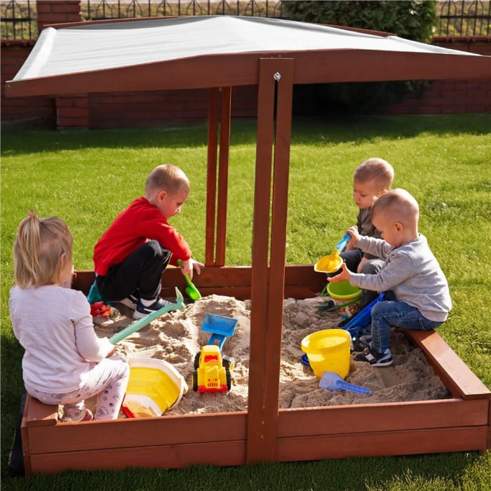 Lada nisip din lemn cu acoperis reglabil, 140x140x121 cm, maro [15]