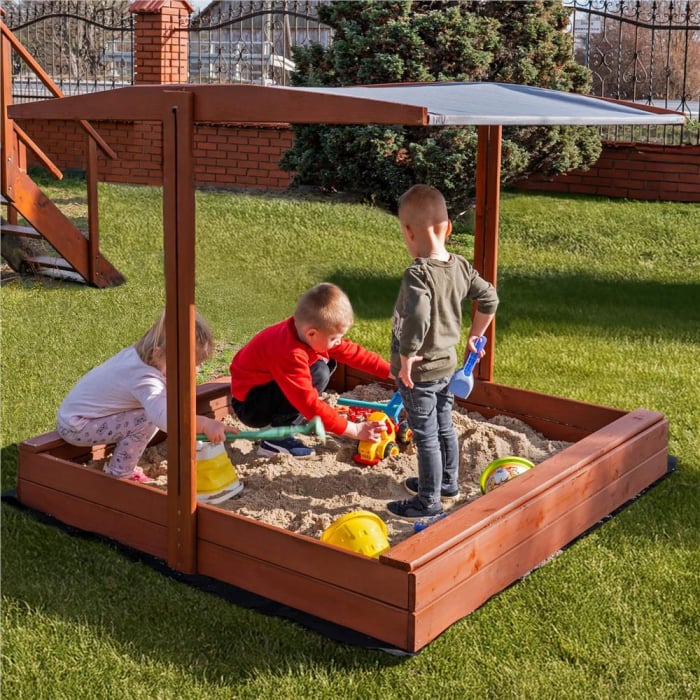 Lada nisip din lemn cu acoperis reglabil, 140x140x121 cm, maro [8]