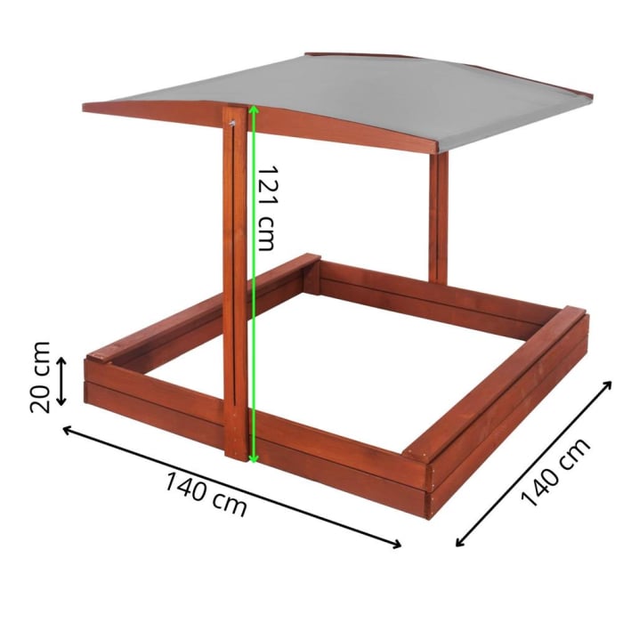 Lada nisip din lemn cu acoperis reglabil, 140x140x121 cm, maro [29]