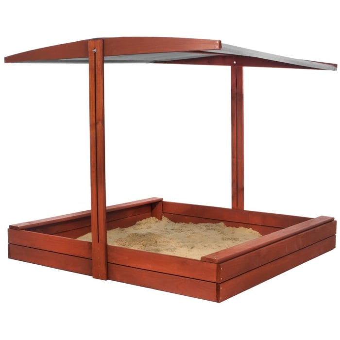 Lada nisip din lemn cu acoperis reglabil, 140x140x121 cm, maro [1]