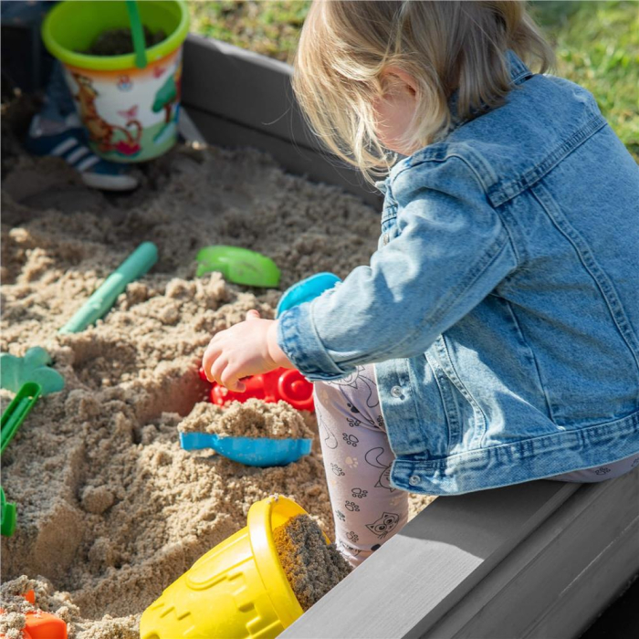 Lada nisip din lemn cu acoperis reglabil si capac, pliabila, 120x120x120 cm, gri [26]