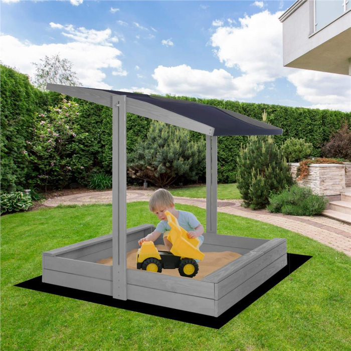 Lada nisip din lemn cu acoperis reglabil si capac, pliabila, 120x120x120 cm, gri [20]