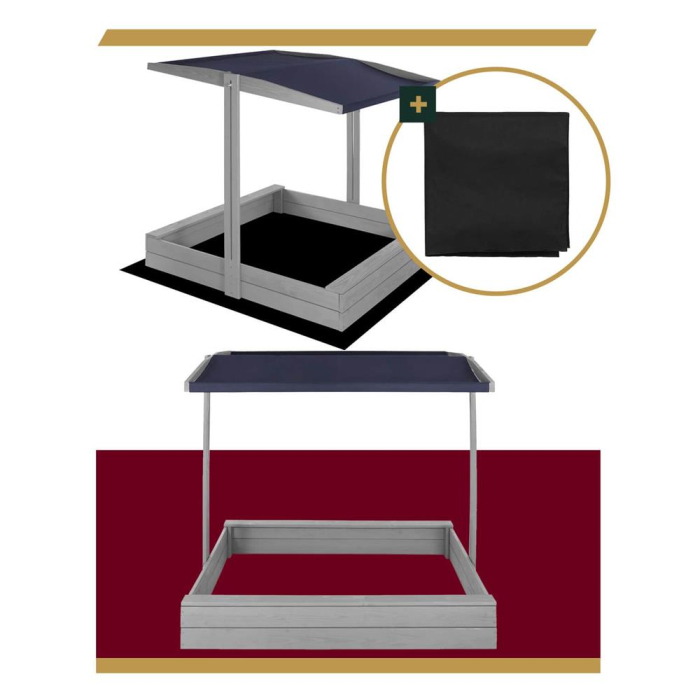 Lada nisip din lemn cu acoperis reglabil si capac, pliabila, 120x120x120 cm, gri [41]