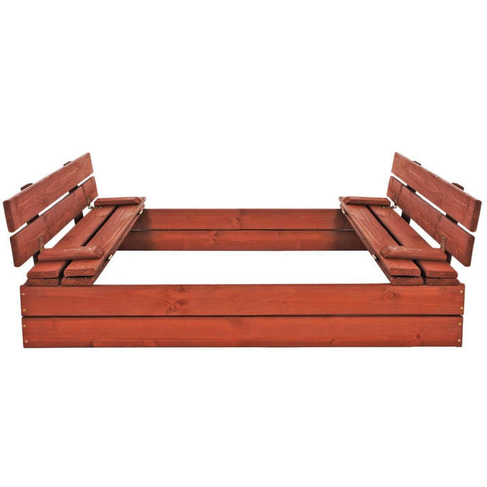 Lada nisip din lemn pliabila cu capac si bancute, 120x120x41 cm, maro [17]