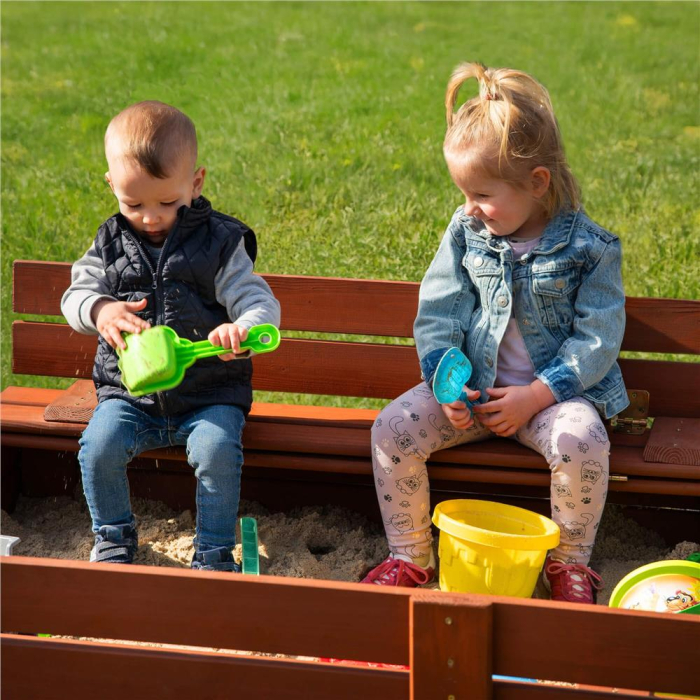 Lada nisip din lemn pliabila cu capac si bancute, 120x120x41 cm, maro [29]