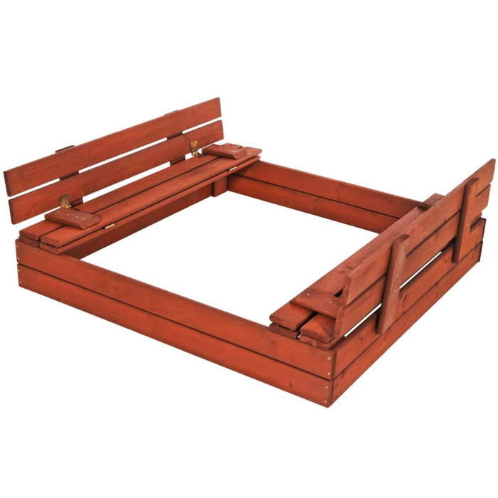 Lada nisip din lemn pliabila cu capac si bancute, 120x120x41 cm, maro [5]