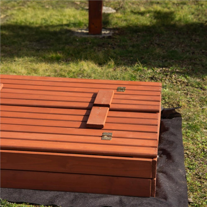 Lada nisip din lemn pliabila cu capac si bancute, 120x120x41 cm, maro [25]