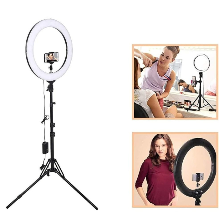 Lampa Circulara RingLight, , din ABS, 120 LED-uri, 3 Culori de Lumina, 3 Trepte de Intensitate, Rotire 360, 26 cm Diametru, Negru [3]