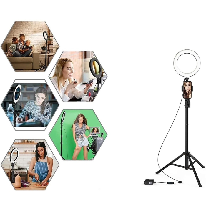 Lampa Circulara RingLight, , din ABS, 120 LED-uri, 3 Culori de Lumina, 3 Trepte de Intensitate, Rotire 360, 26 cm Diametru, Negru [2]