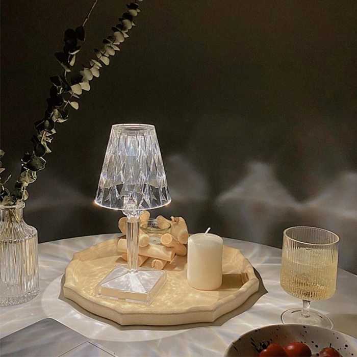 Lampa de birou pe LED RGB 16, , dimmer tactil, 3 nivele de intensitate, incarcare USB, 3W, Cristal Acrilic, 26x12 cm, cu telecomanda, transparent [4]