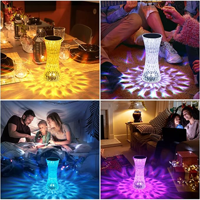 Lampa de birou pe LED RGB 16, , dimmer tactil, 3 nivele de intensitate, incarcare USB, 3W, Cristal Acrilic, 8x19 cm, cu telecomanda, forma vaza, model 2, transparent [6]