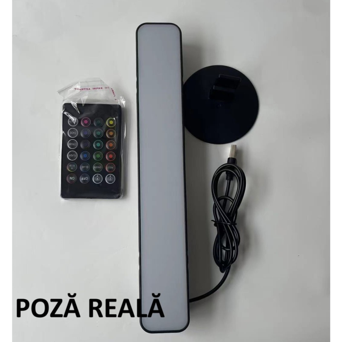 Lampa de Birou, , RGB Colorat, 14 LED, Putere 5V, Telecomanda cu 24 de Taste, Cablu USB, Negru, 25.5x4x3.5cm [10]