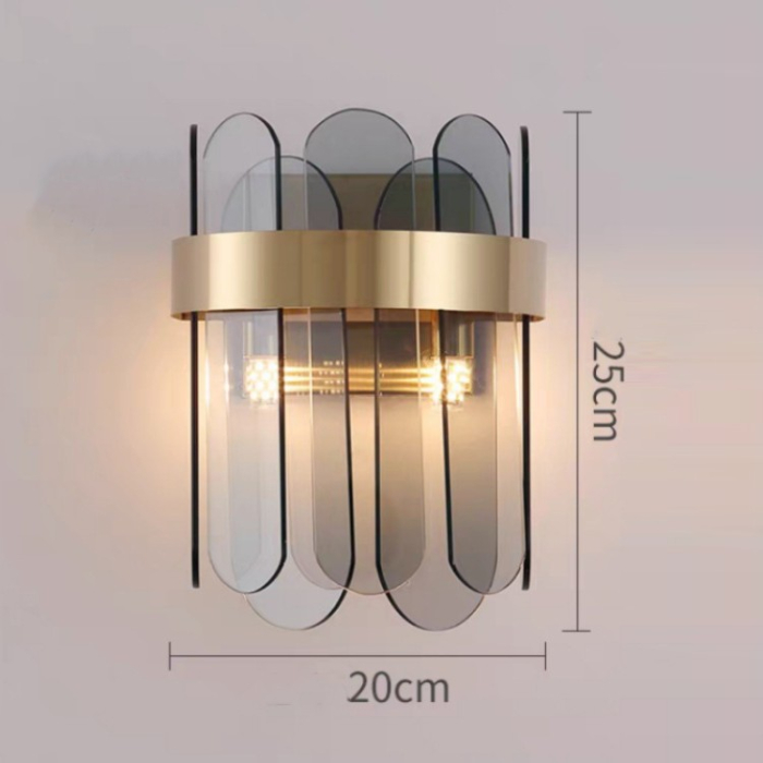 Lampa de Perete in Interior, , Lampa de Lux pentru Decor de Interior, Corp de Iluminat Tip aplica, din Inox Auriu si Cristal, Lumina Calda Rece Neutra, 25 x 20 cm, Ideal pentru Camere Mici si Medii, Negru Auriu [2]