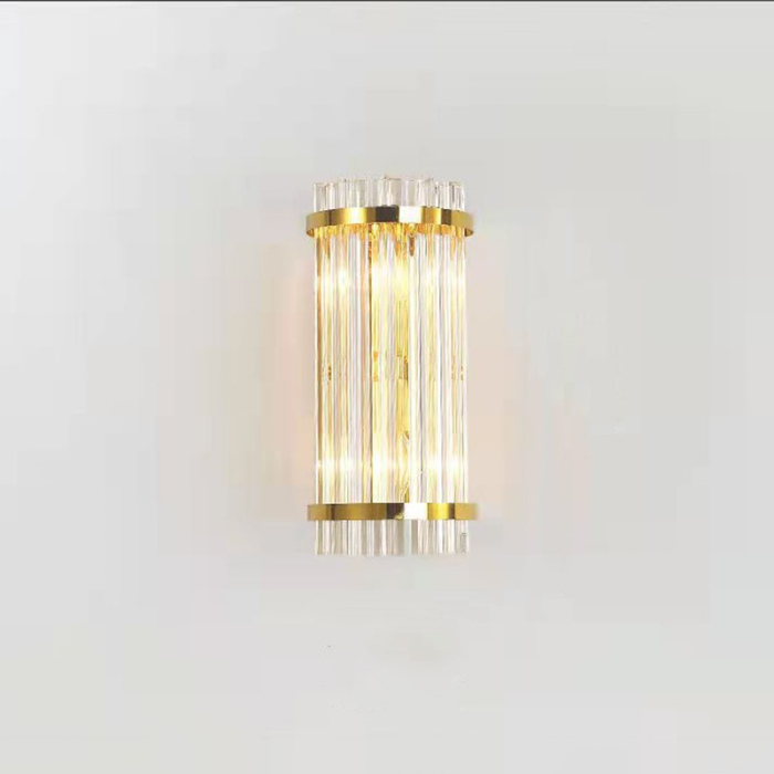 Lampa de Perete in Interior, , Lampa de Lux pentru Decor de Interior, Corp de Iluminat Tip aplica, din Inox Auriu si Cristal, Lumina Calda Rece Neutra, 35 x 16 cm, Ideal pentru Camere Mici si Medii, Transparent Auriu [1]