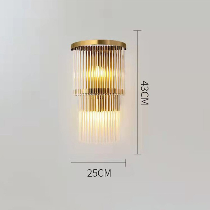 Lampa de Perete in Interior, , Lampa de Lux pentru Decor de Interior, Corp de Iluminat Tip aplica, din Inox Auriu si Cristal, Lumina Calda Rece Neutra, 43 x 25 cm, Ideal pentru Camere Mici si Medii, Transparent Auriu [2]