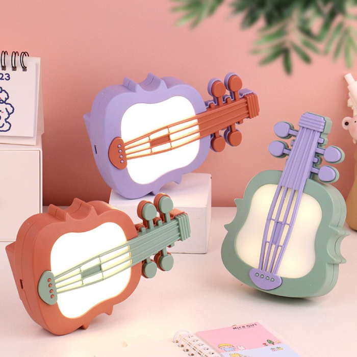 Lampa de Veghe, , cu Protectie pentru Ochi, Model Violina, Lumina Calda, Incarcare USB, ABS, 14.3x5x9.9 cm, Verde/ Rosu [10]