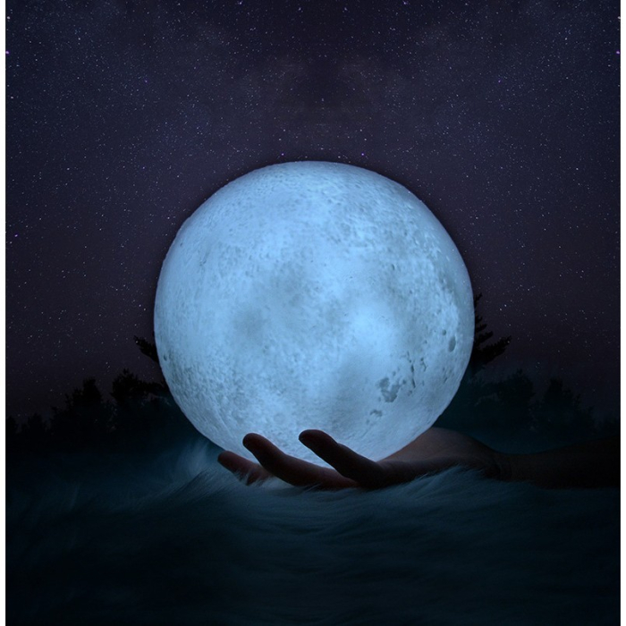 Lampa de veghe in forma de luna 3D Moon Light Alb Rece, alimentare baterii, stand plastic inclus, 8 cm,  [6]